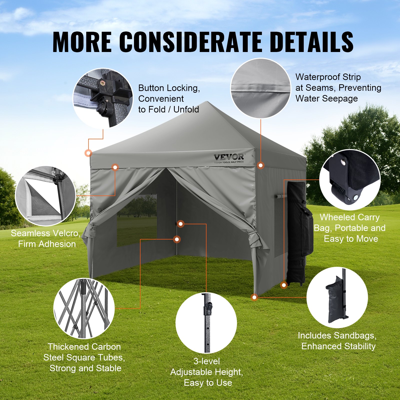 Toldo desplegable VEVOR de 10 x 10 pies con paredes laterales extraíbles, toldos instantáneos, cenador portátil y bolsa con ruedas, resistente a los rayos UV, resistente al agua, tienda de campaña cerrada para eventos al aire libre, patio, fiesta, camping
