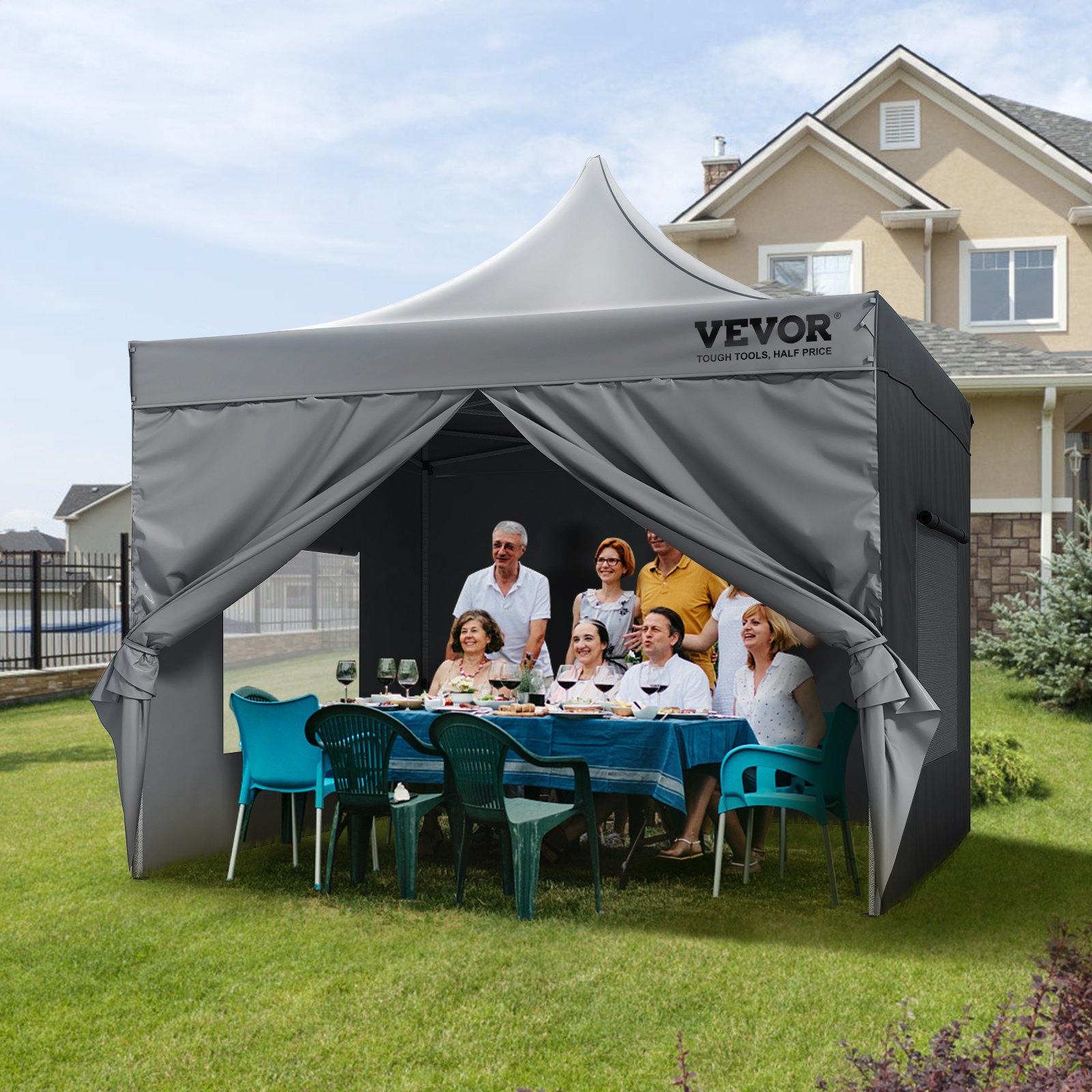 Toldo desplegable VEVOR de 10 x 10 pies con paredes laterales extraíbles, toldos instantáneos, cenador portátil y bolsa con ruedas, resistente a los rayos UV, resistente al agua, tienda de campaña cerrada para eventos al aire libre, patio, fiesta, camping