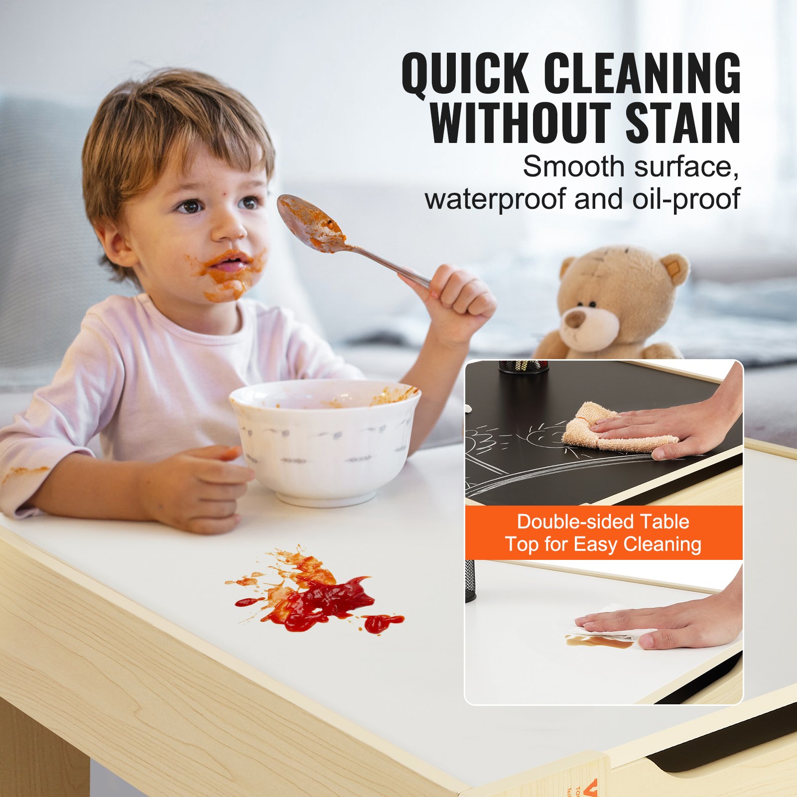 VEVOR Juego de mesa y silla para niños, mesa de actividades de madera con espacio de almacenamiento y cajas, mesa de juegos para niños pequeños arte, manualidades, lectura, aprendizaje