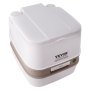 Inodoro portátil VEVOR, diseño compacto en color blanco y beige con tirador y logotipo visible.