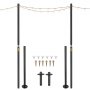 VEVOR 2 PCS Postes de Luces de Cadena, 322 cm Poste de Luz de Acero con Recubrimiento en Polvo para Exteriores con Ganchos para Colgar Linternas y Banderas para Decorar Jardines, Patios, Negro
