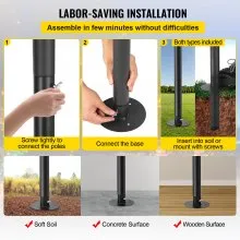 VEVOR Cadena de postes de luz, paquete de 2 10.6 pies, poste de lámpara de acero con recubrimiento de polvo para exteriores con ganchos para colgar linterna y banderas, opciones de montaje universal para decorar jardín, patio y cubierta para fiesta, negro