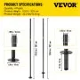VEVOR Postes de luz de cadena (paquete de 4, 3,2 m), de acero con recubrimiento en polvo para exteriores, con ganchos para colgar faroles y banderas, opciones de montaje universales para decorar jardines, patios y terrazas para fiestas, color negro