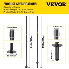 VEVOR Cadena de postes de luz, paquete de 4 10.6 pies, poste de lámpara de acero con recubrimiento de polvo para exteriores con ganchos para colgar linterna y banderas, opciones de montaje universal para decorar jardín, patio y cubierta para fiesta, negro