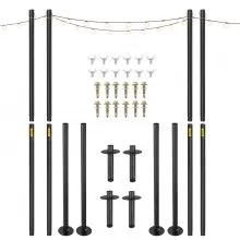 VEVOR Cadena de postes de luz, paquete de 4 10.6 pies, poste de lámpara de acero con recubrimiento de polvo para exteriores con ganchos para colgar linterna y banderas, opciones de montaje universal para decorar jardín, patio y cubierta para fiesta, negro