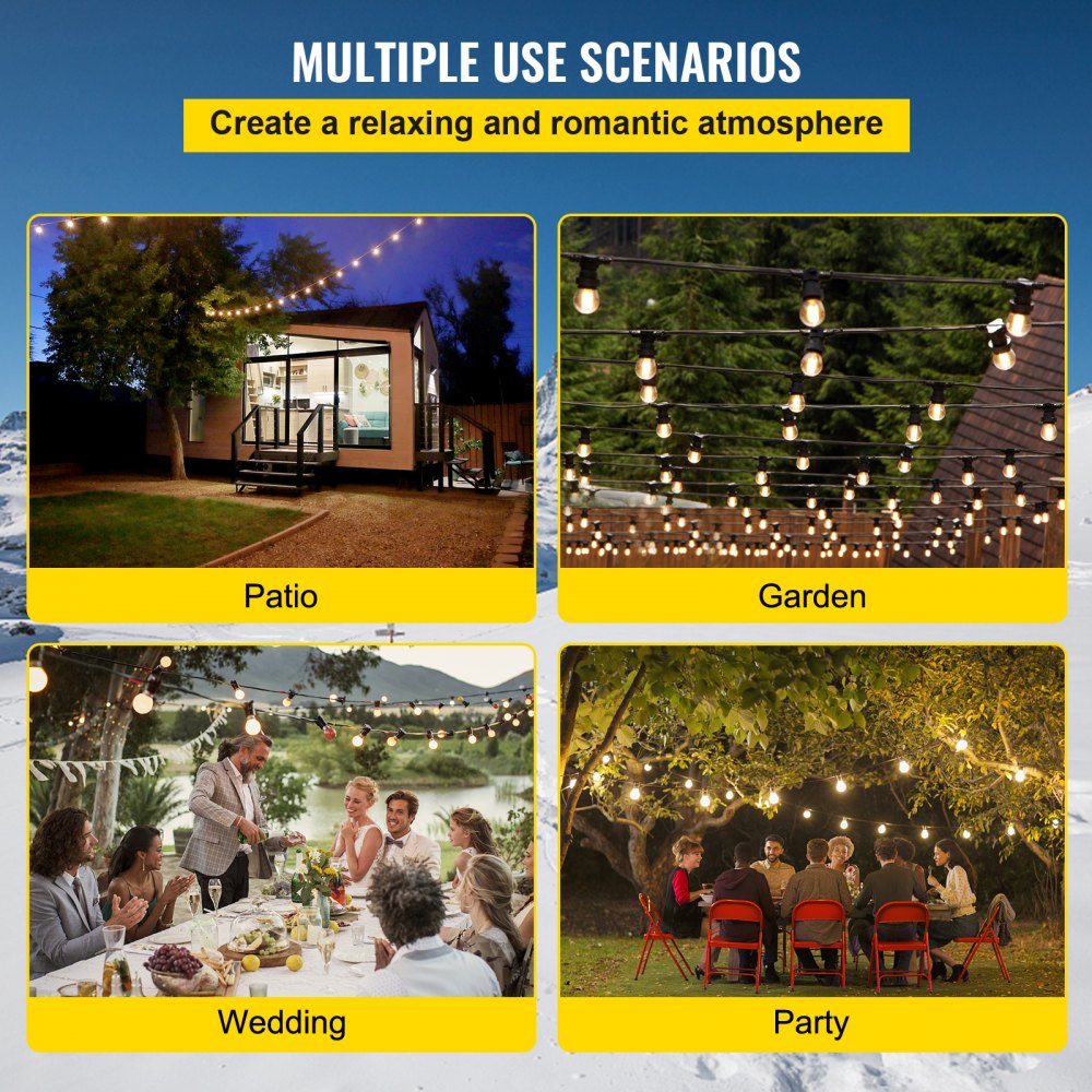 Postes de iluminación de cadena VEVOR utilizados en patios, jardines, bodas y fiestas.