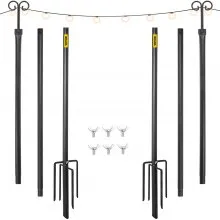 VEVOR Cadena de postes de luz, paquete de 2 9.7 pies, poste de lámpara de acero inoxidable con recubrimiento de polvo para exteriores con ganchos para colgar linternas y banderas, decorar jardín, patio, terraza, para fiestas y bodas, negro