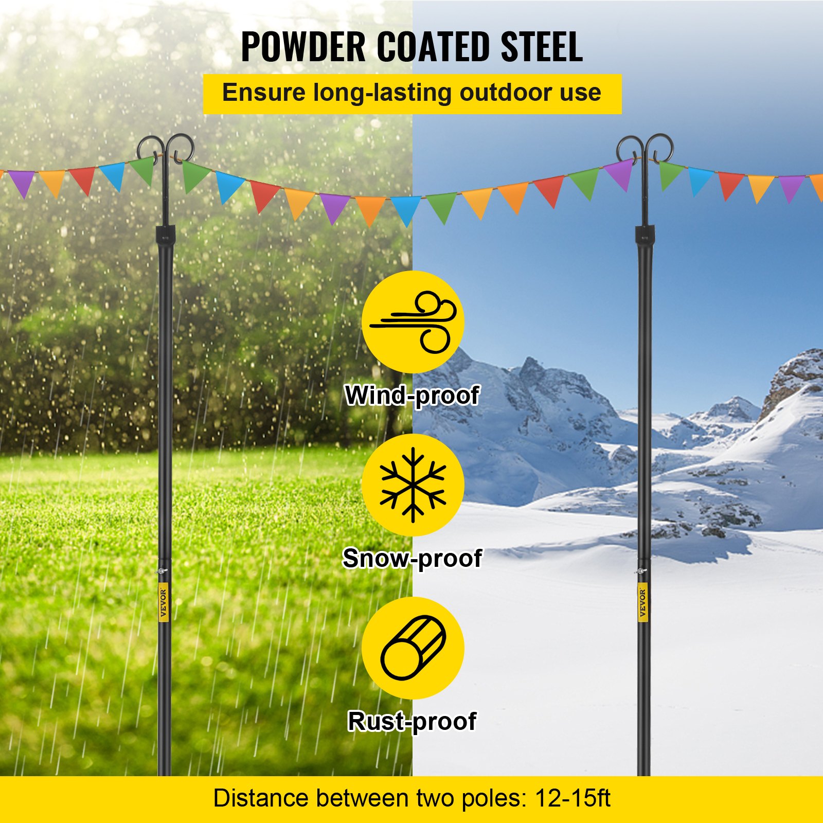 Postes de iluminación de cadena VEVOR, de acero con recubrimiento en polvo, resistentes al viento, a la nieve y al óxido.