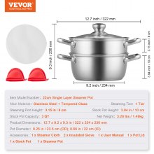VEVOR Olla de vapor, olla de vapor de 8,66 pulgadas/22 cm para cocinar con olla de 3 cuartos y vaporizador de verduras, utensilios de cocina de acero inoxidable de gran capacidad con tapa para estufa