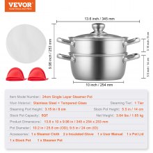 VEVOR Olla de vapor, olla de vapor de 9,5 pulgadas/24 cm para cocinar con olla de 5 cuartos y vaporizador de verduras, utensilios de cocina de acero inoxidable 304 de grado alimenticio con tapa para estufa de parrilla de inducción eléctrica de gas