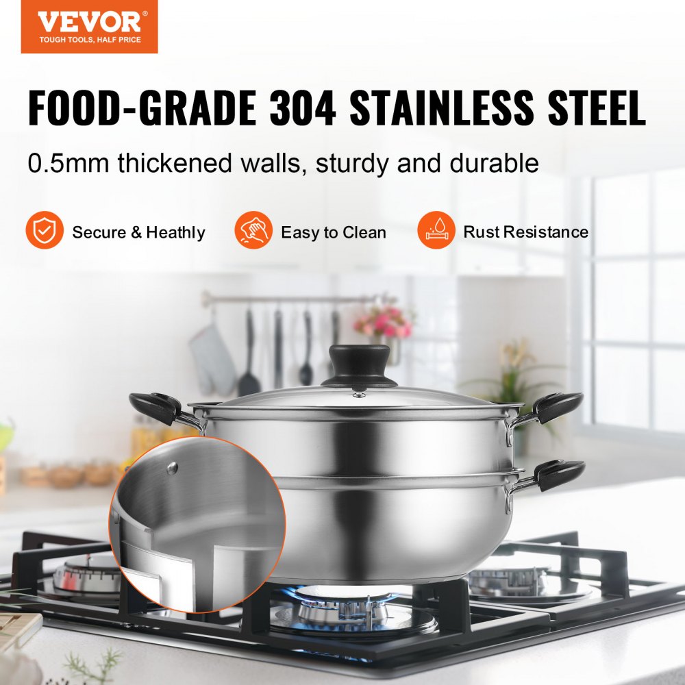 VEVOR Olla de vapor, olla de vapor de 11 pulgadas/28 cm para cocinar con olla de 3 cuartos y vaporizador de verduras, utensilios de cocina de acero inoxidable 304 de grado alimenticio con tapa para es