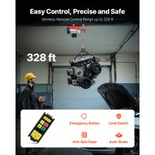 VEVOR Polipasto eléctrico capacidad de elevación de 1320 lbs cabrestante de alambre de acero eléctrico de 1150 W 110 V con control remoto