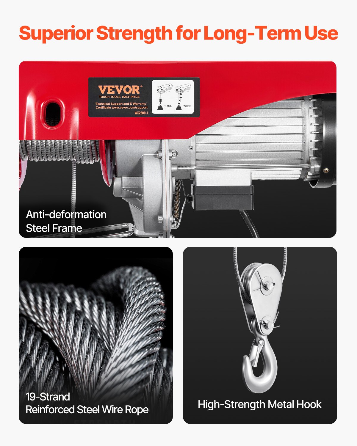 Elevador de ático inalámbrico VEVOR de 2200 lb, polipasto eléctrico de 1600 W y 110 V con control remoto inalámbrico, altura de elevación de 12 m con un solo cable y motor de cobre puro, para garaje, almacén y fábrica.