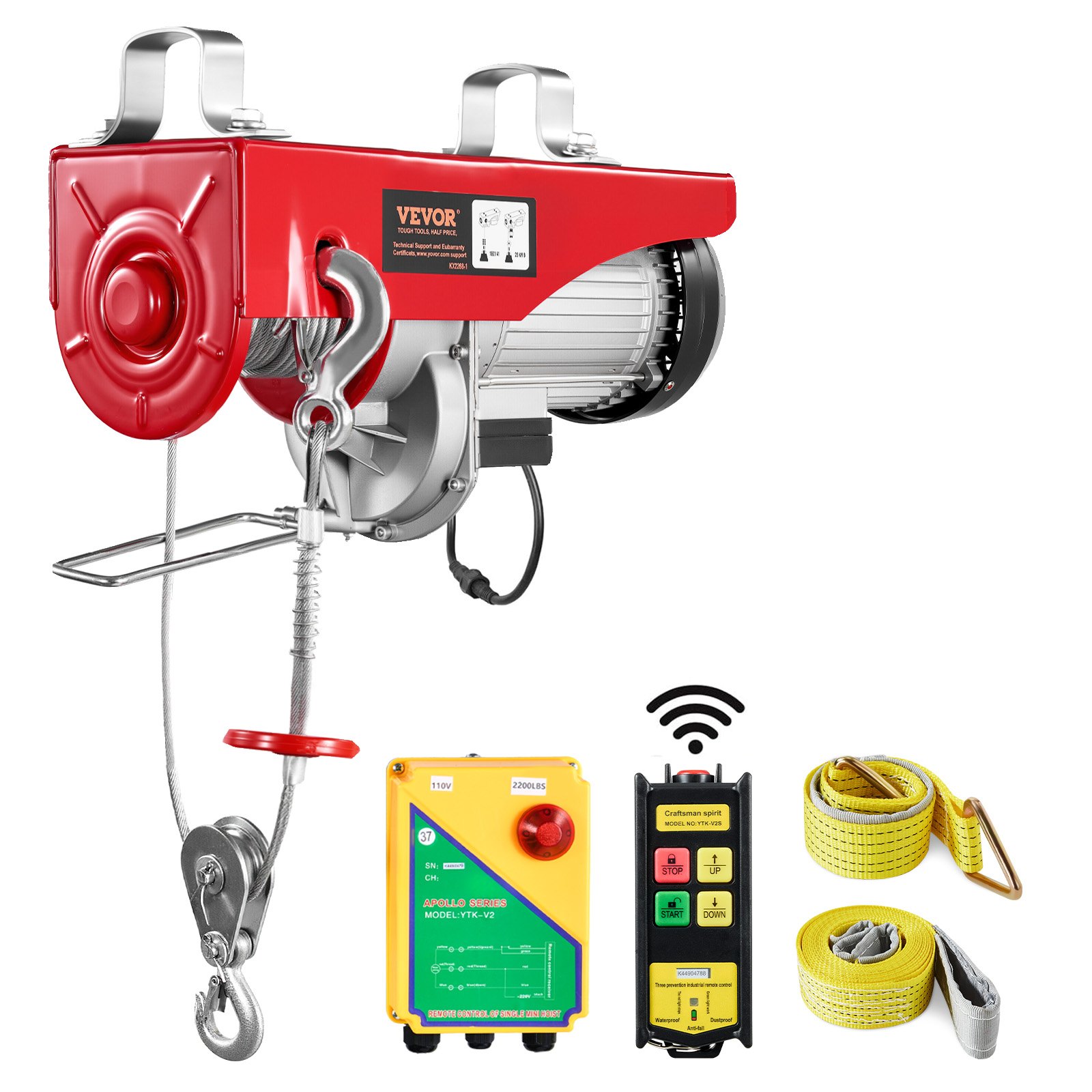 Elevador de ático inalámbrico VEVOR de 2200 lb, polipasto eléctrico de 1600 W y 110 V con control remoto inalámbrico, altura de elevación de 12 m con un solo cable y motor de cobre puro, para garaje, almacén y fábrica.