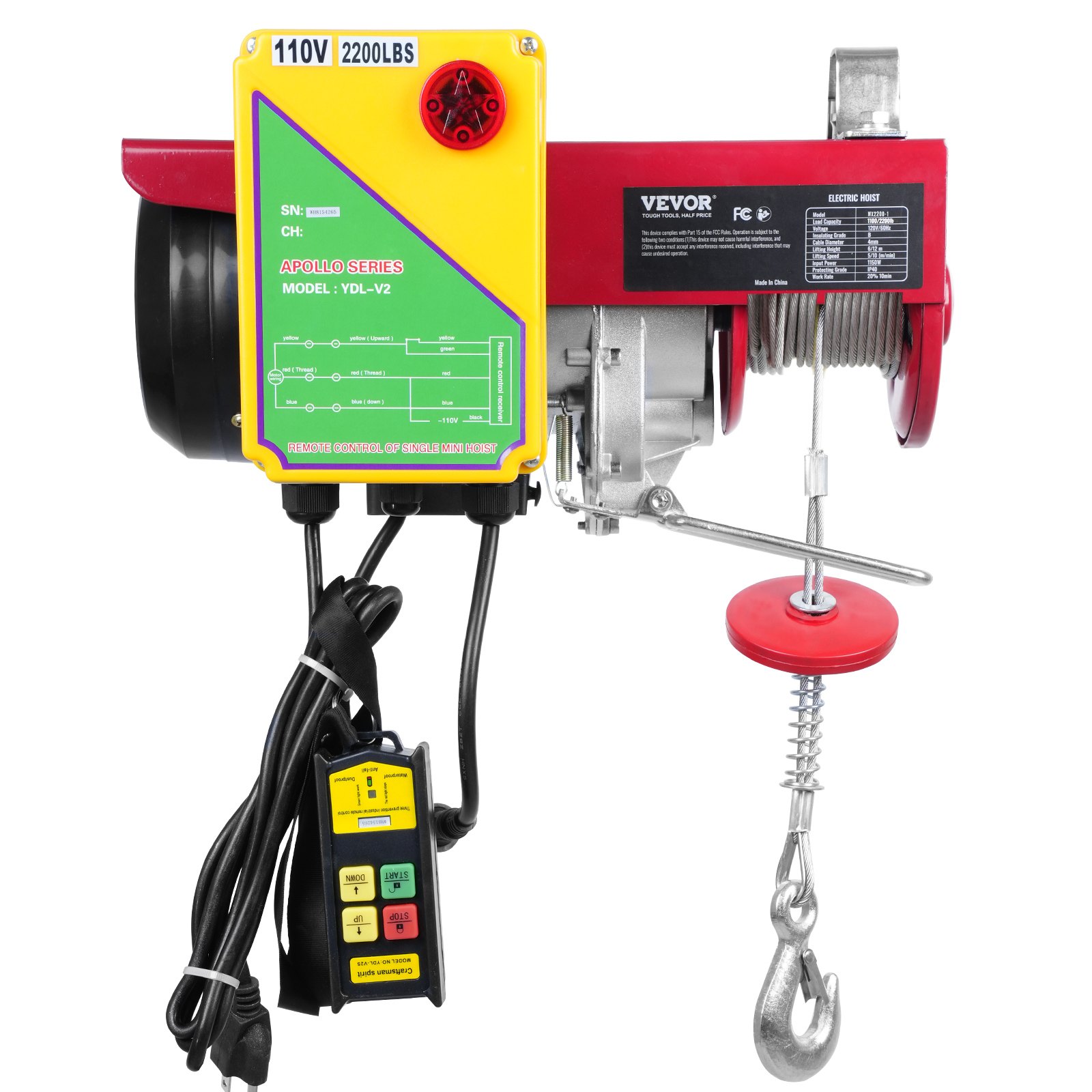 Elevador de ático inalámbrico VEVOR de 2200 lb, polipasto eléctrico de 1600 W y 110 V con control remoto inalámbrico, altura de elevación de 12 m con un solo cable y motor de cobre puro, para garaje, almacén y fábrica.