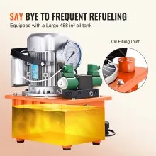 Bomba hidráulica eléctrica VEVOR, 10000 PSI 750W 110V 488 in³/8L de capacidad, válvula solenoide de doble acción, unidad de paquete de energía de bomba hidráulica eléctrica con interruptor de pedal para punzonadora/dobladora/máquina de gato
