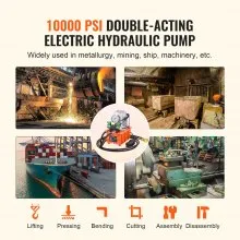 Bomba hidráulica eléctrica VEVOR, 10000 PSI 750W 110V 488 in³/8L de capacidad, válvula solenoide de doble acción, unidad de paquete de energía de bomba hidráulica eléctrica con interruptor de pedal para punzonadora/dobladora/máquina de gato