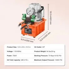 Bomba hidráulica eléctrica VEVOR, 10000 PSI 750W 110V 488 in³/8L de capacidad, válvula solenoide de doble acción, unidad de paquete de energía de bomba hidráulica eléctrica con interruptor de pedal para punzonadora/dobladora/máquina de gato