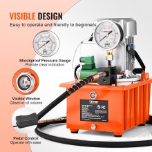 Bomba hidráulica eléctrica VEVOR, 10000 PSI 750W 110V 488 in³/8L de capacidad, válvula solenoide de acción simple, unidad de paquete de energía de bomba hidráulica eléctrica con interruptor de pedal para punzonadora/dobladora/máquina de gato