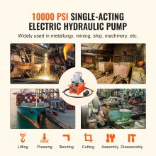 Bomba hidráulica eléctrica VEVOR, 10000 PSI 750W 110V 488 in³/8L de capacidad, válvula solenoide de acción simple, unidad de paquete de energía de bomba hidráulica eléctrica con interruptor de pedal para punzonadora/dobladora/máquina de gato