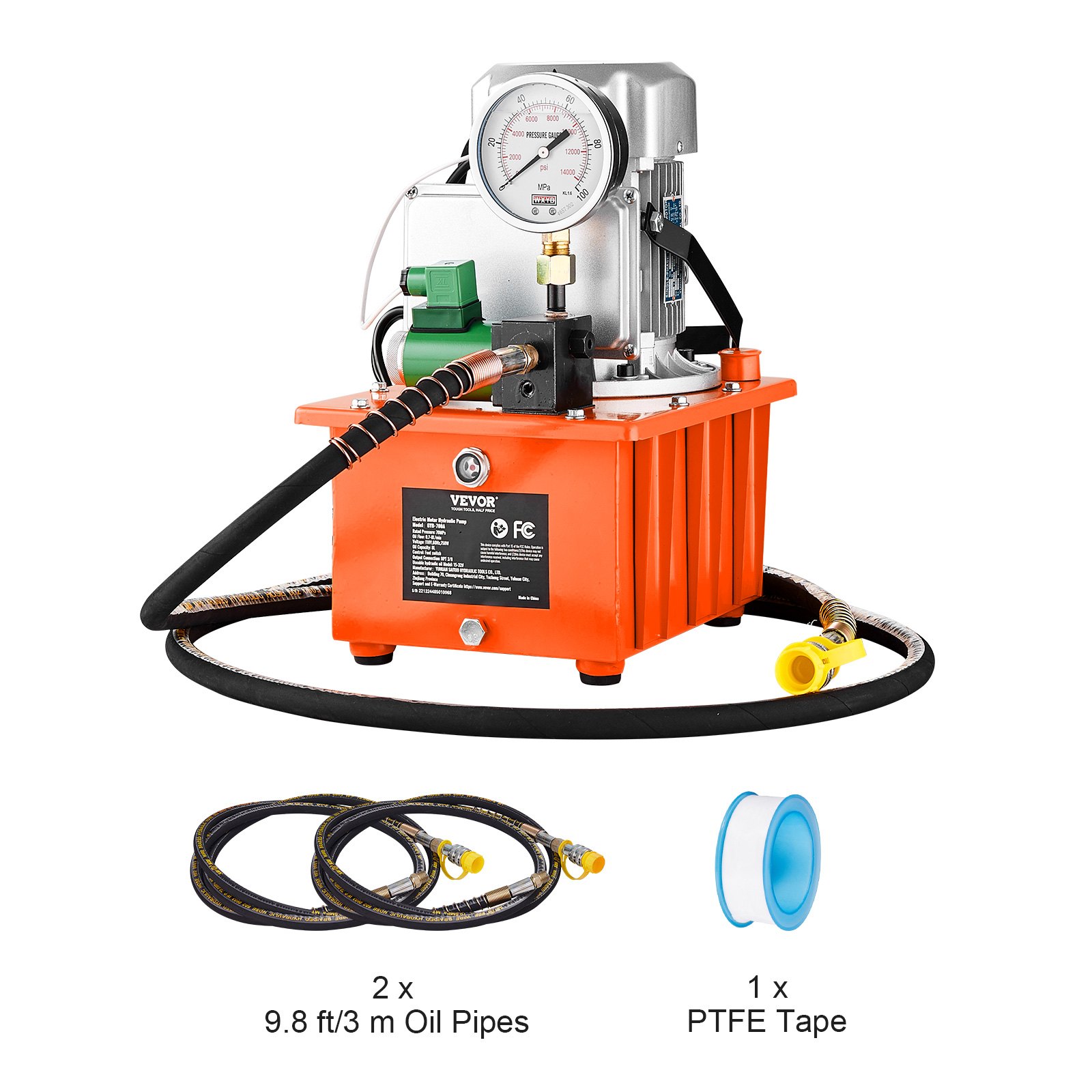 Bomba hidráulica eléctrica VEVOR, 10 000 PSI, 750 W, 110 V, capacidad de 8 L (488 in³), válvula solenoide de simple efecto, unidad de potencia de bomba hidráulica accionada eléctricamente con interruptor de pedal para punzonadoras, dobladoras y máquinas de elevación.