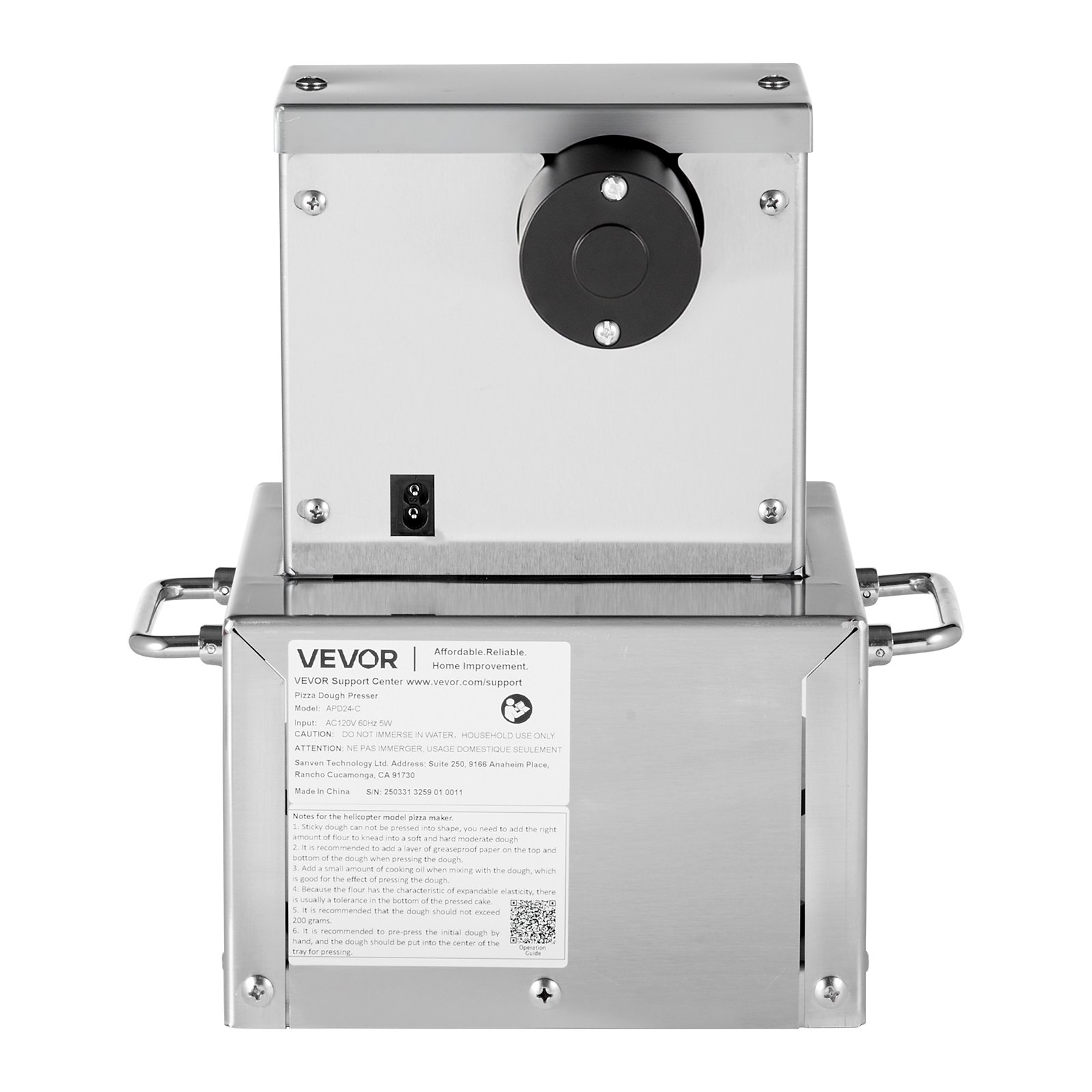 Prensa eléctrica para masa de pizza VEVOR, placa de 6 pulgadas, prensa de pan de acero inoxidable, máquina formadora comercial de espesor ajustable, con 100 hojas de papel pergamino.