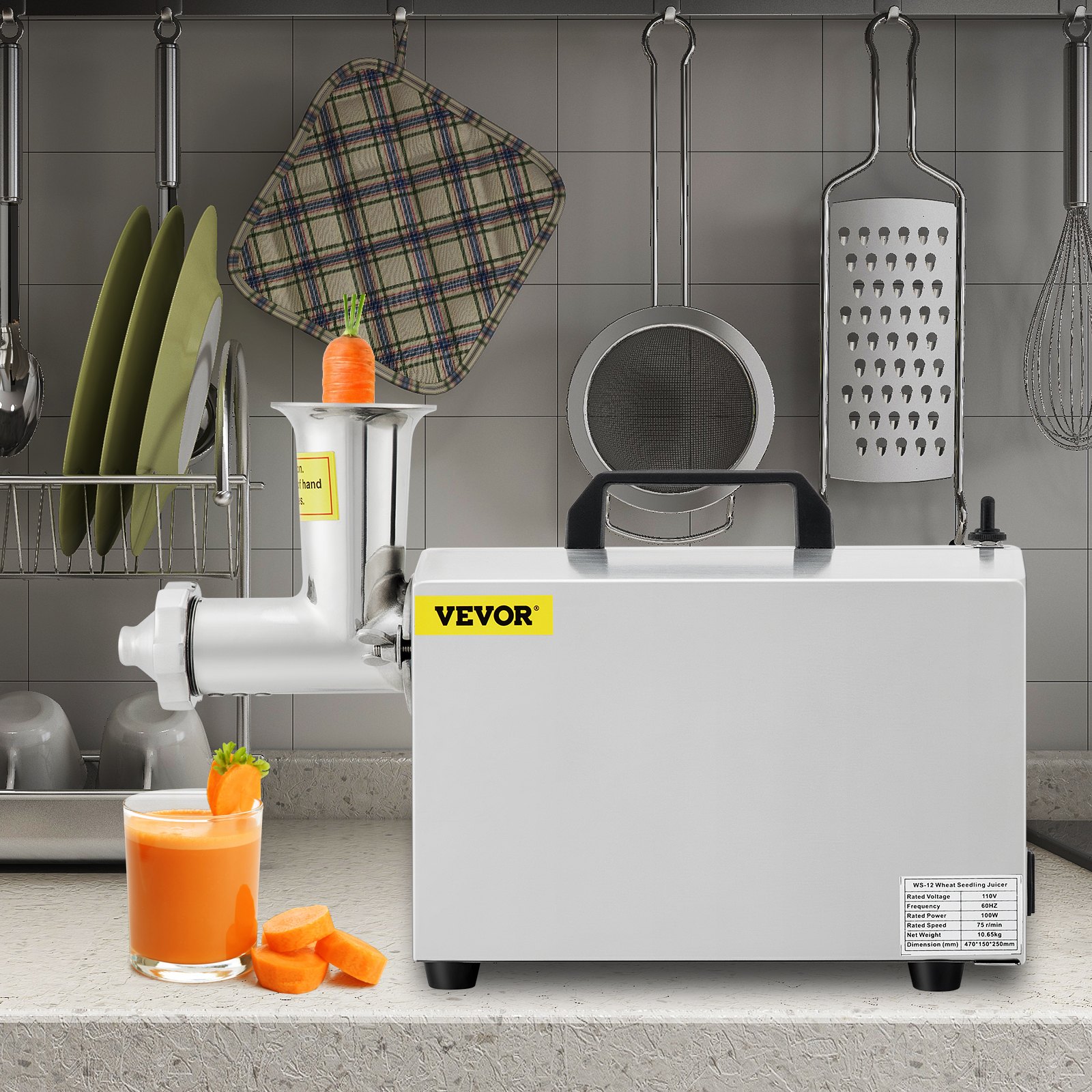 VEVOR Extractor de jugos exprimidor de naranjas electrico Máquina exprimidora de hierba de trigo comercial 80% de rendimiento de jugo extractor