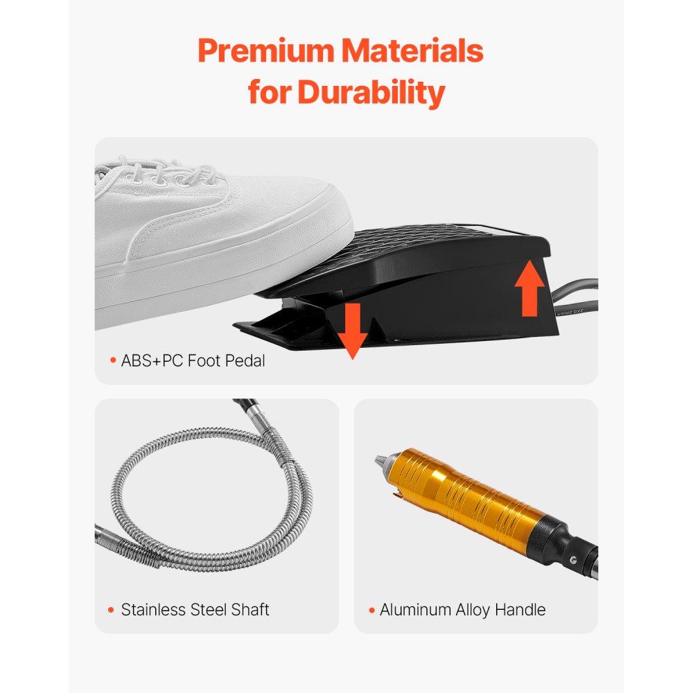 Amoladora de eje flexible VEVOR, herramienta rotativa eléctrica de 1200 W y 30 000 RPM, pulidora colgante multifuncional con 31 accesorios y pedal para tallar, pulir, taladrar y pulir.