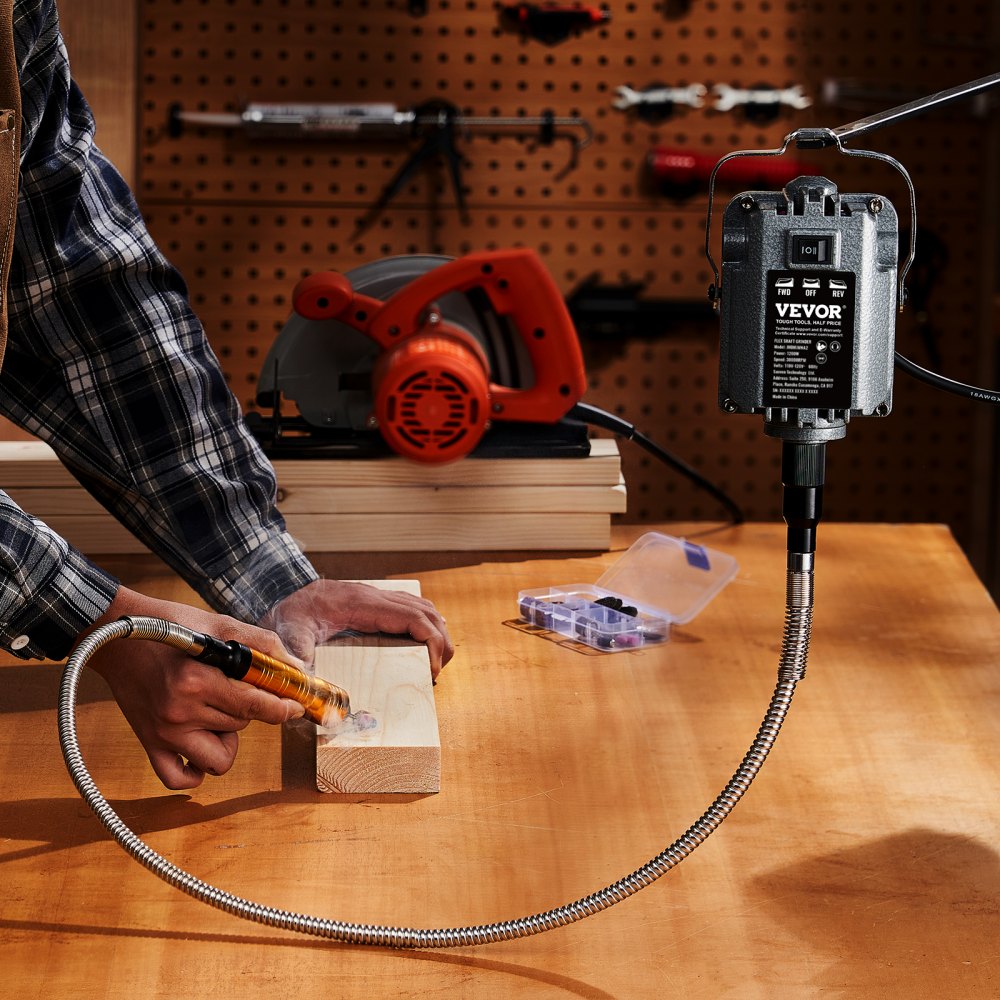 Amoladora de eje flexible VEVOR, herramienta rotativa eléctrica de 1200 W y 30 000 RPM, pulidora colgante multifuncional con 31 accesorios y pedal para tallar, pulir, taladrar y pulir.