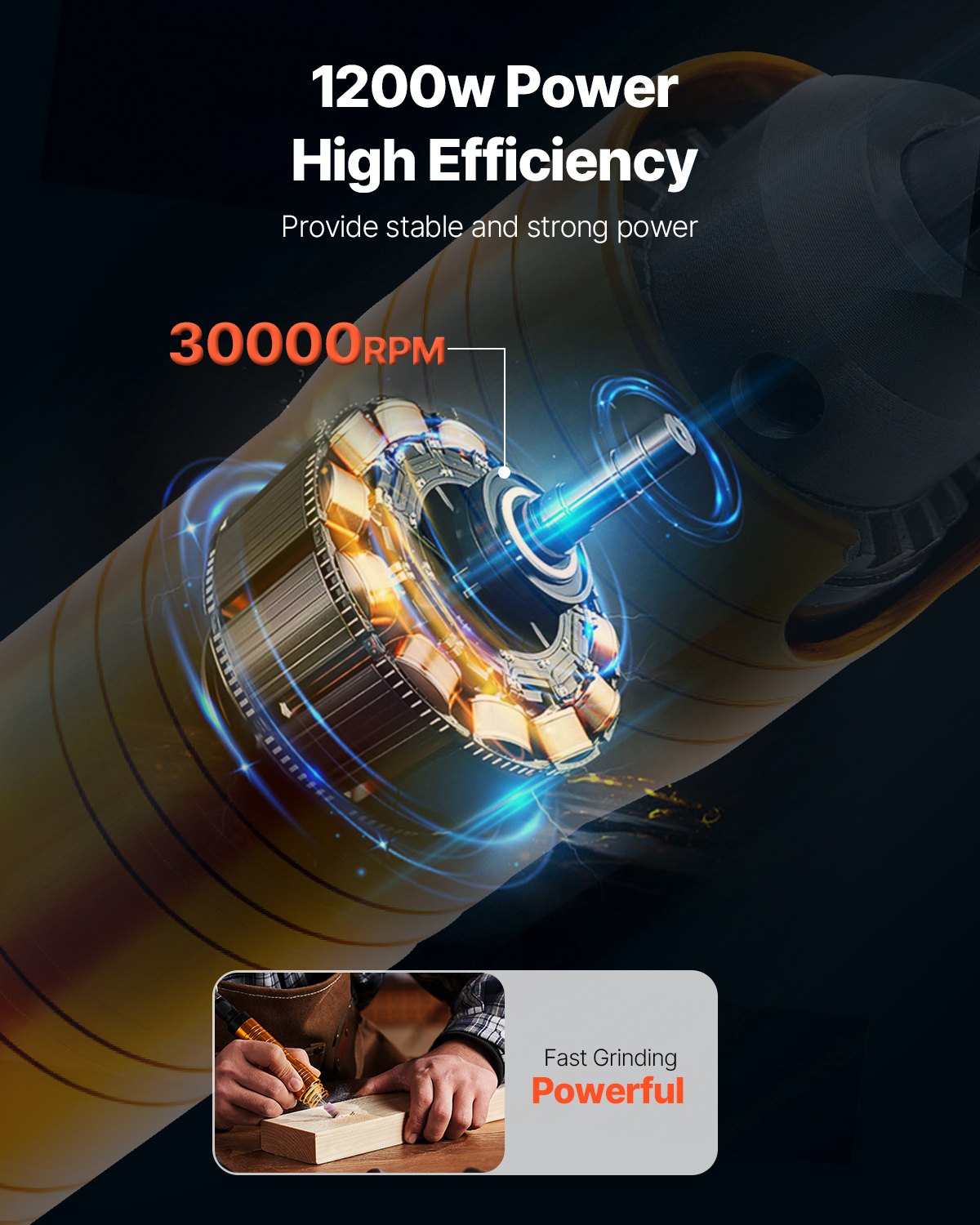 Amoladora de eje flexible VEVOR, herramienta rotativa eléctrica de 1200 W y 30 000 RPM, pulidora colgante multifuncional con 31 accesorios y pedal para tallar, pulir, taladrar y pulir.