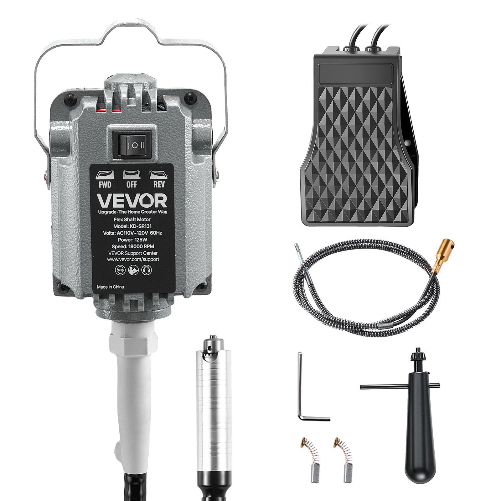 Amoladora de eje flexible VEVOR, herramienta rotativa eléctrica de eje flexible de 125 W y 18 000 RPM, amoladora colgante con control de pedal y rotación de avance y retroceso para tallar, pulir, grabar y pulir.