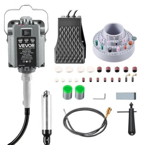 Amoladora de eje flexible VEVOR, herramienta rotativa eléctrica de eje flexible de 125 W y 18 000 RPM, amoladora colgante con control de pedal y kit de accesorios de 112 piezas para lijar, pulir y cortar.