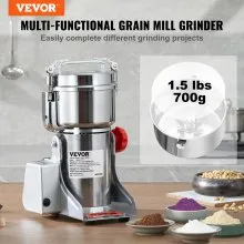 VEVOR 700g Molinillo de granos eléctrico, molinillos de especias comerciales de alta velocidad de 2500 W, máquina de polvo pulverizador de acero inoxidable, para hierbas secas, granos, especias, cereales, café, maíz, pimienta, tipo oscilante