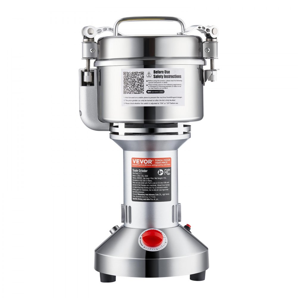 Molino eléctrico de granos VEVOR de 550 g, molino de especias comercial de alta velocidad de 2000 W, pulverizador de acero inoxidable, para granos secos, especias, cereales, café, maíz y pimienta, tipo recto