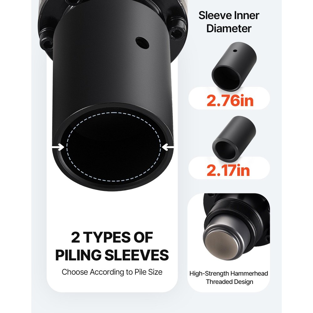 VEVOR - Hincador de postes eléctrico en T de 2200 W con manguitos de 55 mm y 70 mm. Potente hincador de pilotes para cercas, cercas metálicas, granjas, jardines, construcción y paisajismo.