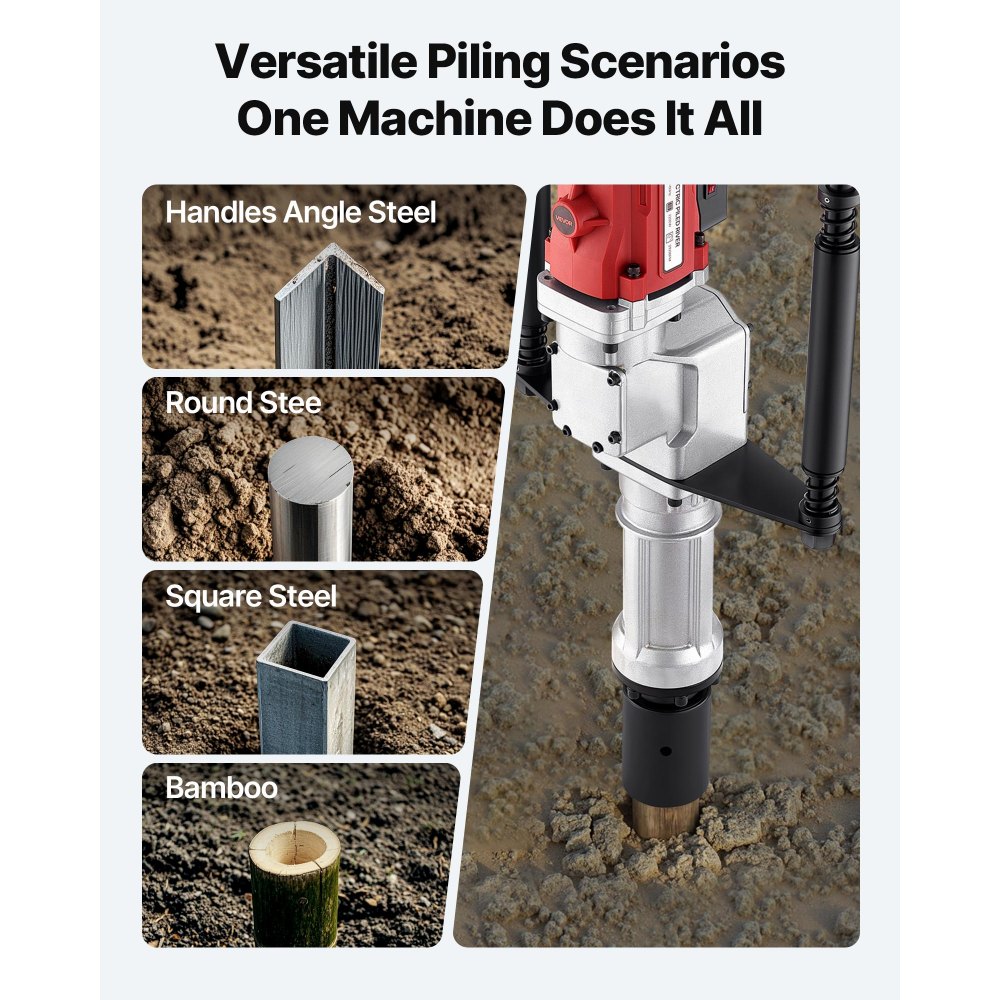 VEVOR - Hincador de postes eléctrico en T de 2200 W con manguitos de 55 mm y 70 mm. Potente hincador de pilotes para cercas, cercas metálicas, granjas, jardines, construcción y paisajismo.