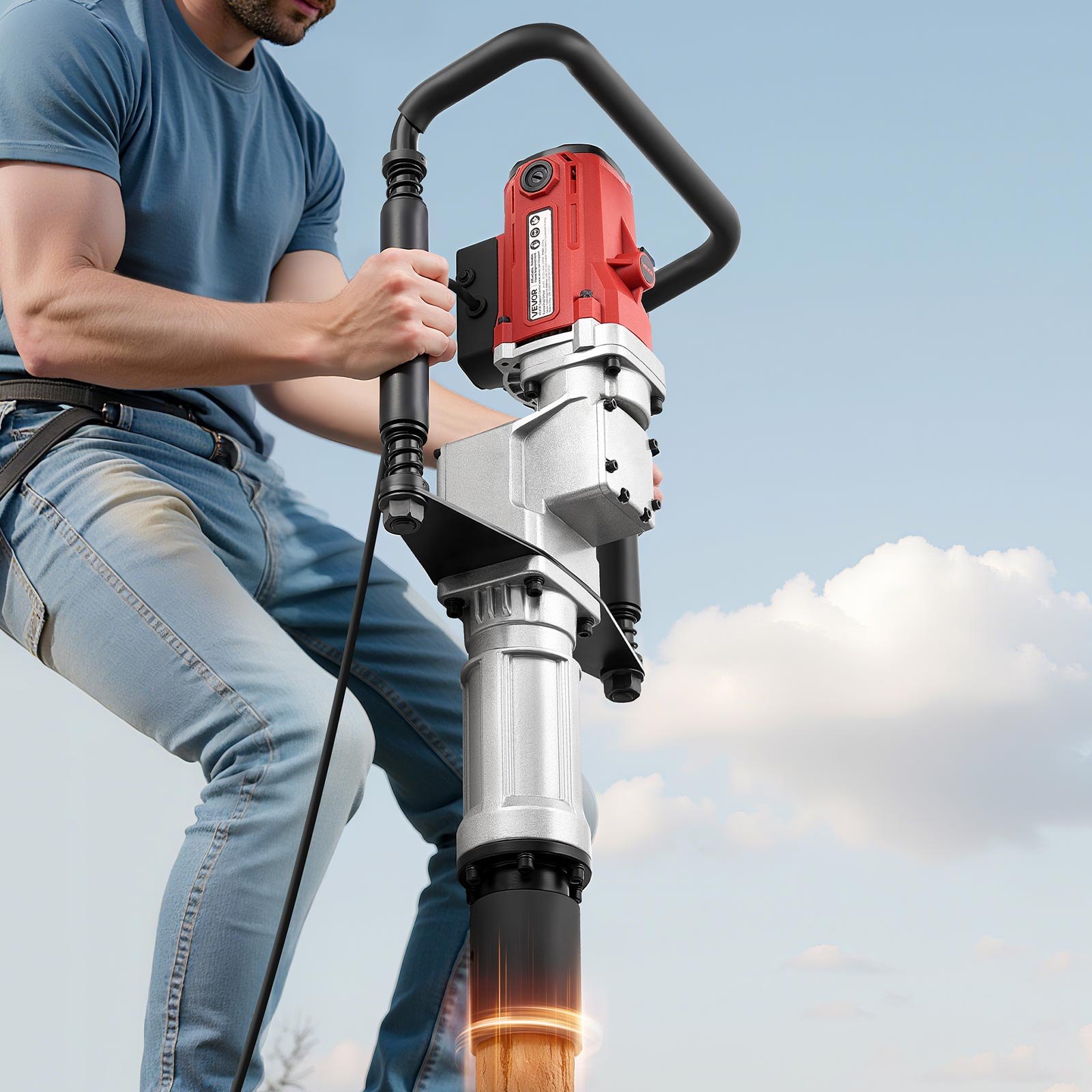 VEVOR - Hincador de postes eléctrico en T de 2200 W con manguitos de 55 mm y 70 mm. Potente hincador de pilotes para cercas, cercas metálicas, granjas, jardines, construcción y paisajismo.