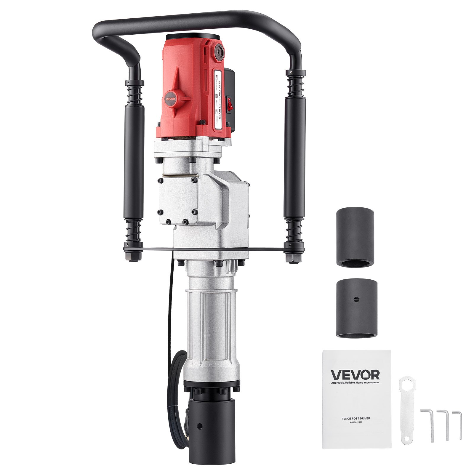 VEVOR - Hincador de postes eléctrico en T de 2200 W con manguitos de 55 mm y 70 mm. Potente hincador de pilotes para cercas, cercas metálicas, granjas, jardines, construcción y paisajismo.