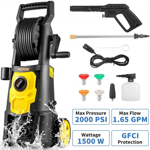 Tuspuzz Lavadora a presión eléctrica VEVOR Lavadora de alta presión 2000PSI 1.65GPM con carrete de manguera