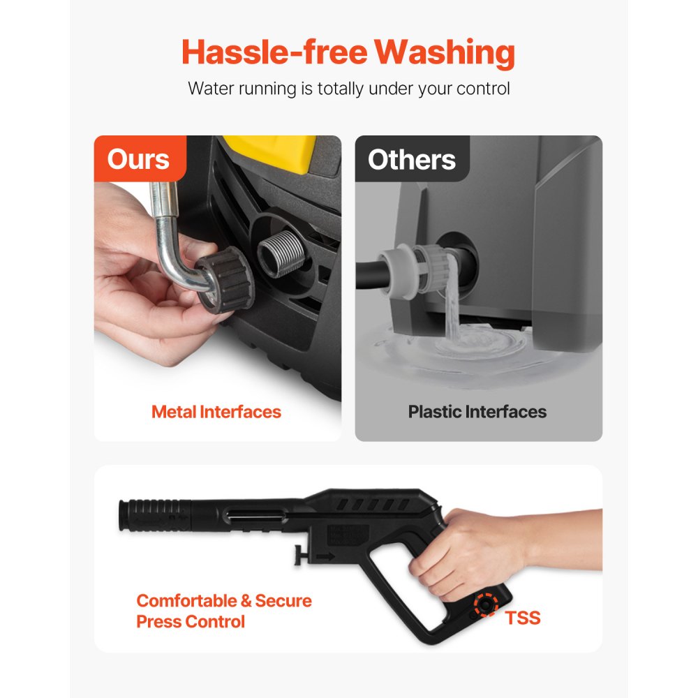 VEVOR Lavadora a presión eléctrica Lavadora de alta presión 2000PSI 1.76GPM con carrete de manguera