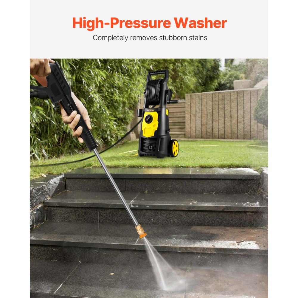 VEVOR Lavadora a presión eléctrica Lavadora de alta presión 2000PSI 1.76GPM con carrete de manguera