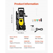 Tuspuzz Lavadora a presión eléctrica VEVOR Lavadora de alta presión 2000PSI 1.76GPM con carrete de manguera