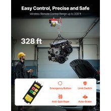 VEVOR Polipasto eléctrico capacidad de elevación de 440 lbs cabrestante de alambre de acero eléctrico de 480 W 110 V con control remoto inalámbrico