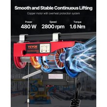 VEVOR Polipasto eléctrico capacidad de elevación de 440 lbs cabrestante de alambre de acero eléctrico de 480 W 110 V con control remoto inalámbrico