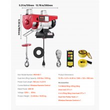 VEVOR Polipasto eléctrico capacidad de elevación de 440 lbs cabrestante de alambre de acero eléctrico de 480 W 110 V con control remoto inalámbrico