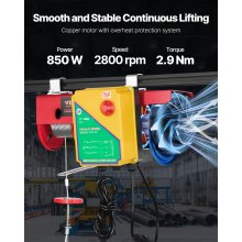 VEVOR Polipasto eléctrico capacidad de elevación de 880 lbs cabrestante de alambre de acero eléctrico de 850 W 110 V con control remoto inalámbrico