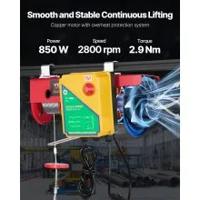 VEVOR Polipasto eléctrico capacidad de elevación de 880 lbs cabrestante de alambre de acero eléctrico de 850 W 110 V con control remoto inalámbrico