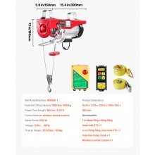 VEVOR Polipasto eléctrico capacidad de elevación de 880 lbs cabrestante de alambre de acero eléctrico de 850 W 110 V con control remoto inalámbrico