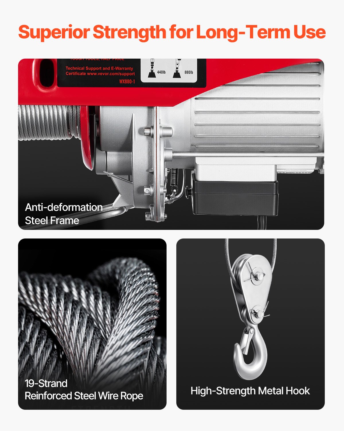 VEVOR Electric Hoist, 880 lbs Lifting Capacity, 850W 110V Electric Steel Wire Winch with Wireless Remote Control, 40ft Single Cable Lifting Height & High-quality Motor, for Garage Warehouse Factory