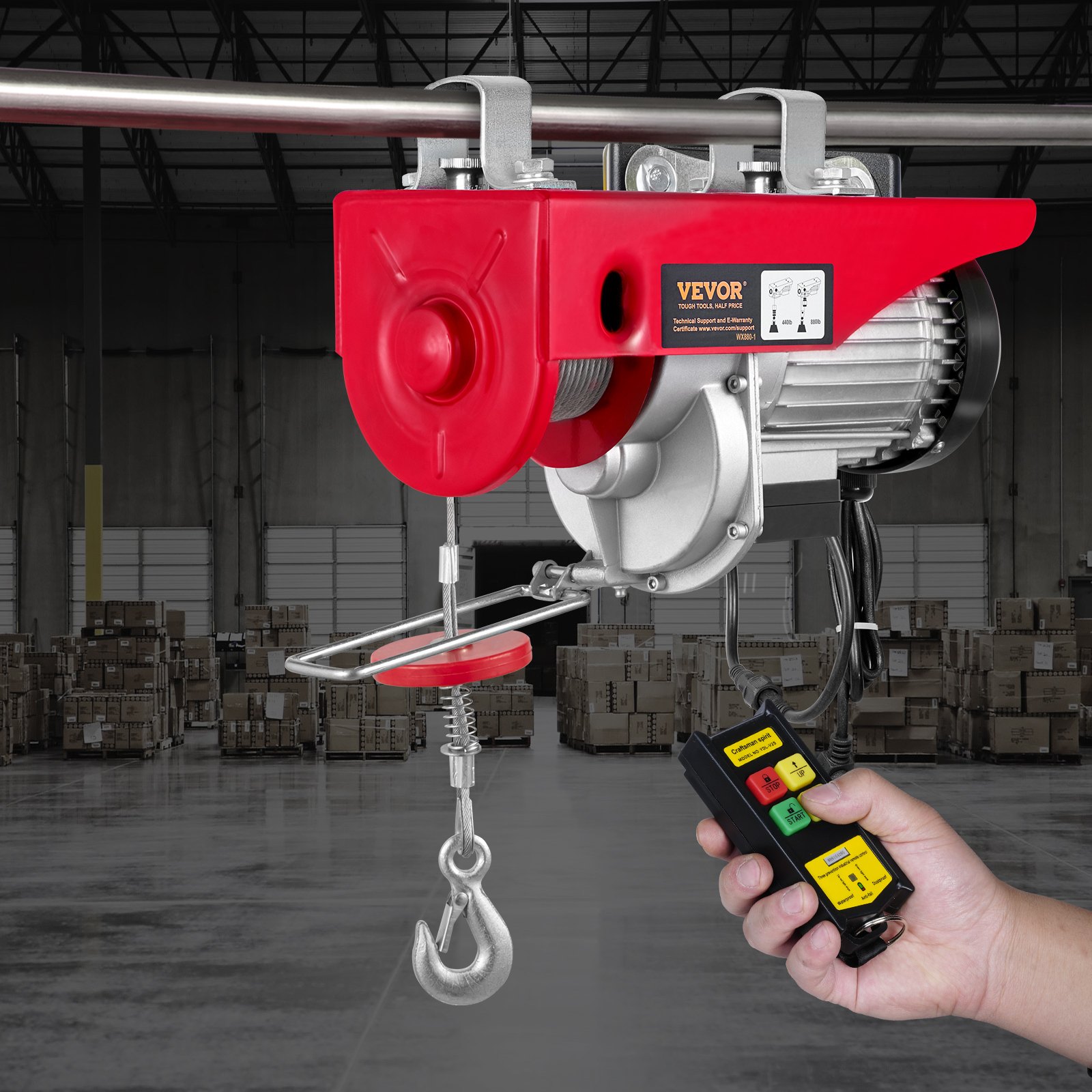 VEVOR Electric Hoist, 880 lbs Lifting Capacity, 850W 110V Electric Steel Wire Winch with Wireless Remote Control, 40ft Single Cable Lifting Height & High-quality Motor, for Garage Warehouse Factory